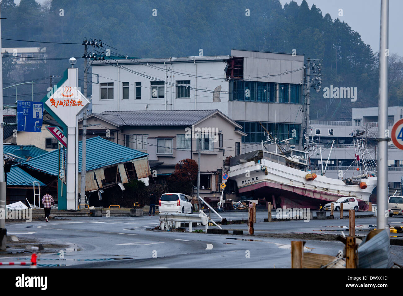 Kesennuma verwüstet Tsunami, Miyagi, Japan Stockfoto