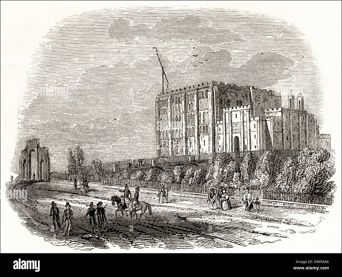 Norwich Schloss, Norwich, Norfolk, England, Vereinigtes Königreich. Viktorianische Holzschnitt ca. 1845 Stockfoto