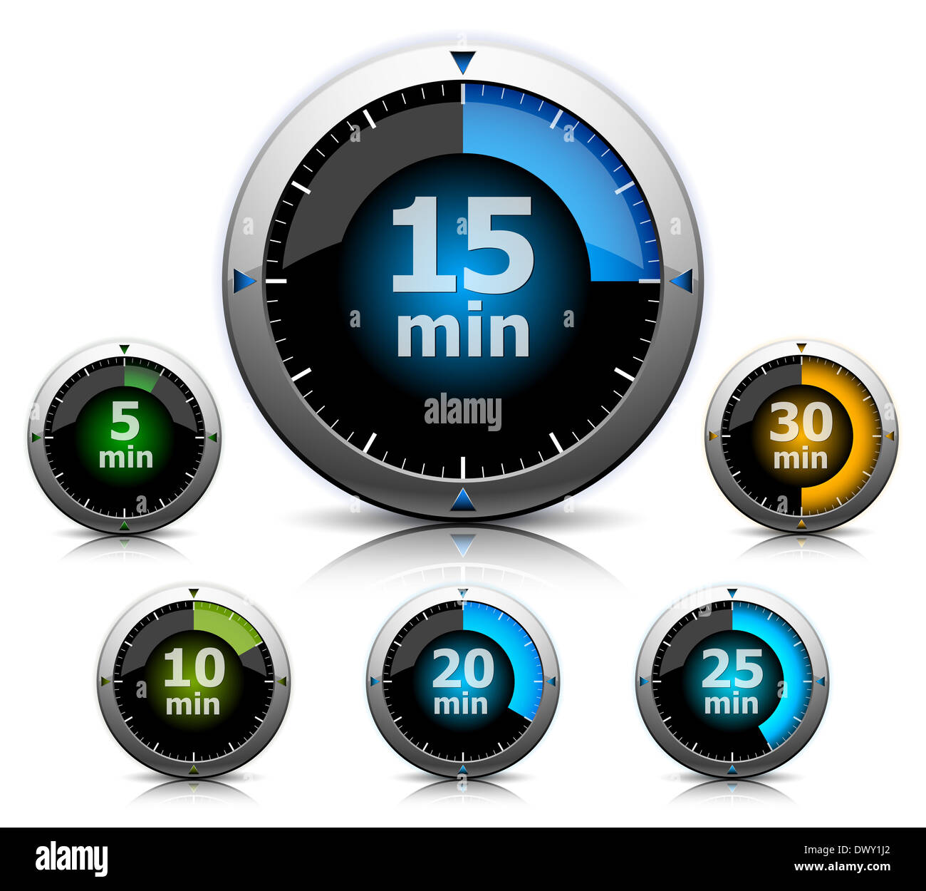 Satz von hellen Timer in verschiedenen Farben Stockfoto