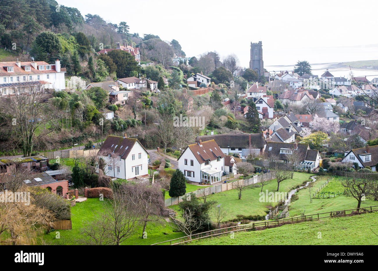 Morgendliche Aussicht über Häuser in Minehead, Somerset, England Stockfoto