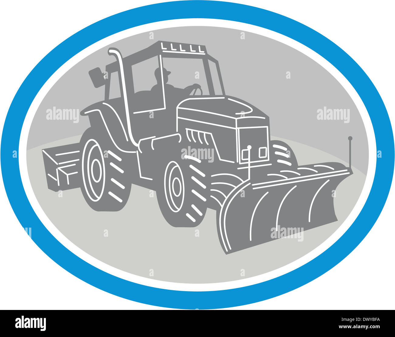 Abbildung des Schnees Pflug LKW Satz innen Oval auf isolierte Hintergrund getan im retro-Stil. Stockfoto