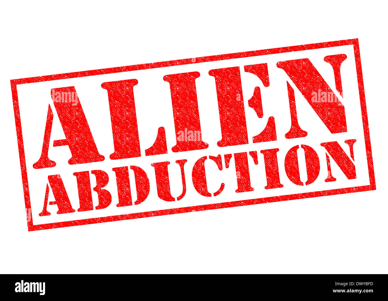 ALIEN ABDUCTION roten Stempel auf einem weißen Hintergrund. Stockfoto