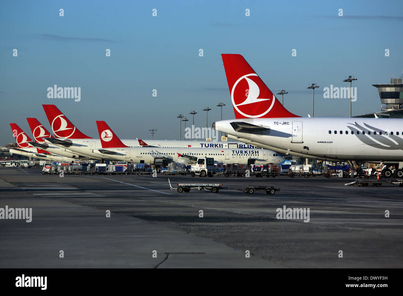 Istanbul, Türkei, Heckfluegel Maschinen der Fluggesellschaft Turkish Airlines Stockfoto