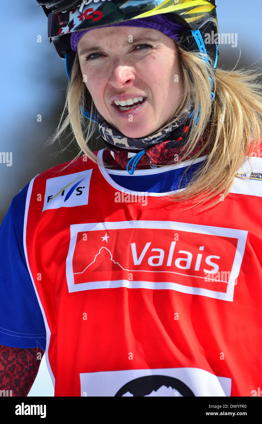 World Champion Dominique MALTAIS (können) im Snowboard Cross World Cup: 11. März 2014 in Veysonnaz, Schweiz Stockfoto