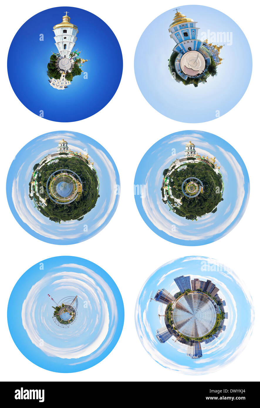 Satz von sphärischen Panorama Wahrzeichen Kiew, Ukraine Stockfoto