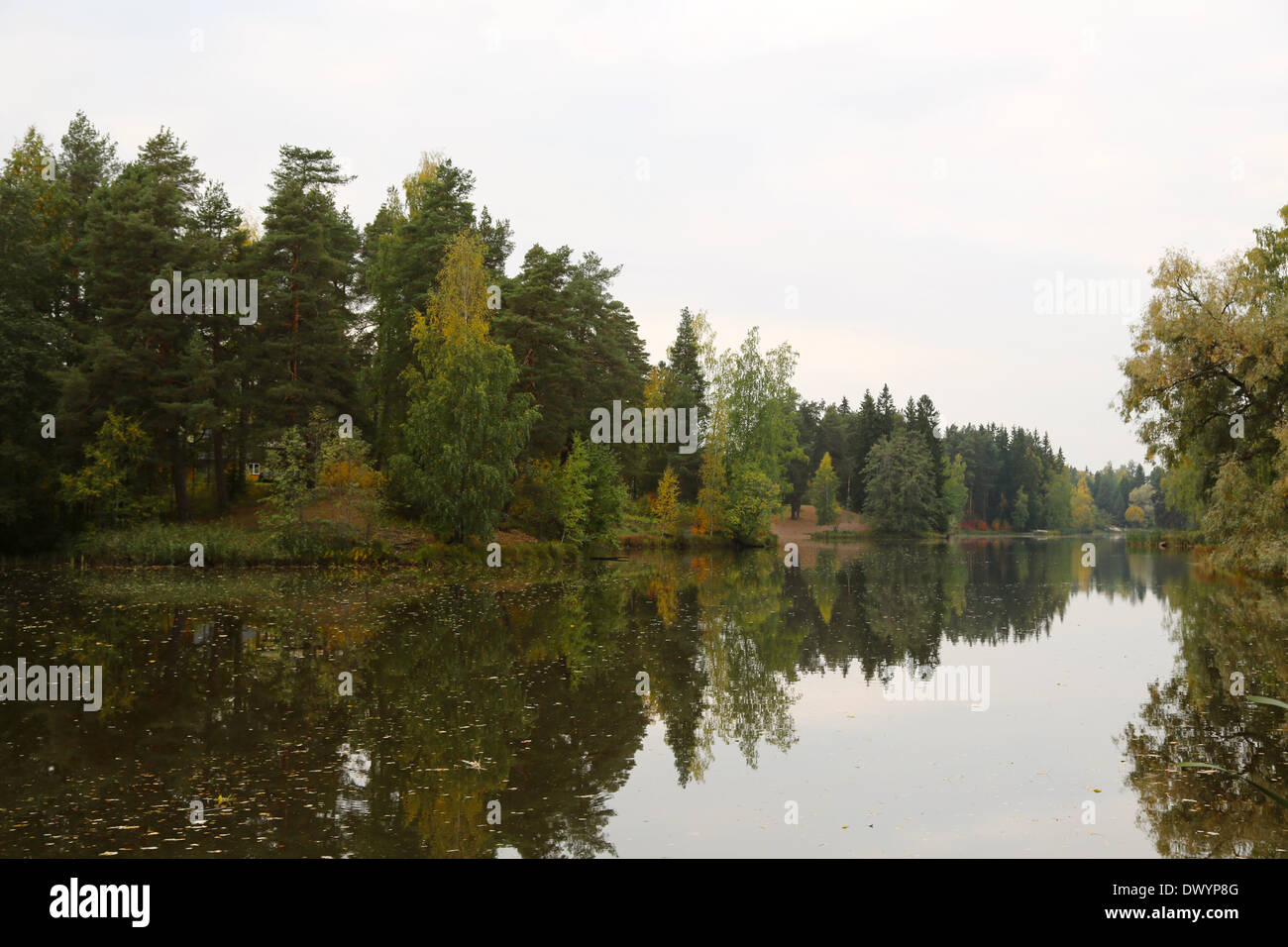 Fluss-Landschaft im Herbst in Finnland Stockfoto