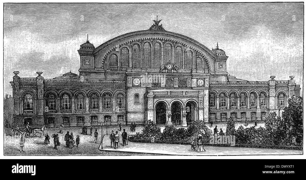 Historische Abbildung der Anhalter Bahnhof Station, 19. Jahrhundert, Berlin, Deutschland, Europa, Stockfoto