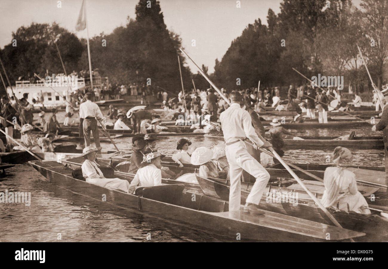 Menschen, Bootfahren auf der Themse, Oxford, UK, um 1910 Stockfoto