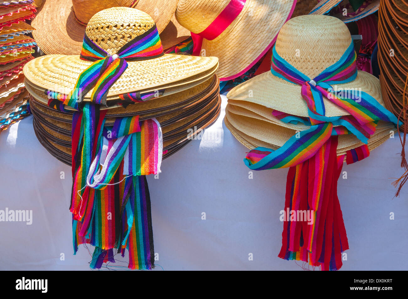 Hüte verkauft als Andenken in Chiapa de Corzo, Mexiko Stockfoto