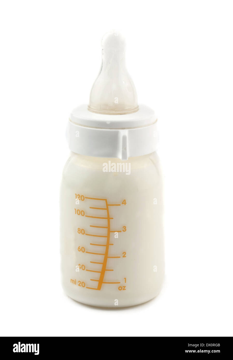 Babyflasche Milch isoliert auf weißem Hintergrund Stockfoto
