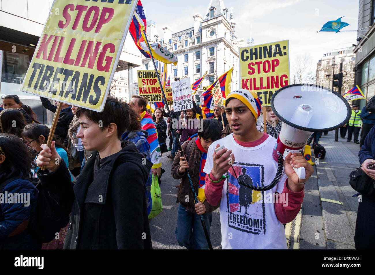 Jährliche Tibet-Protest Marsch für die Freiheit von der chinesischen Besatzung in London Stockfoto