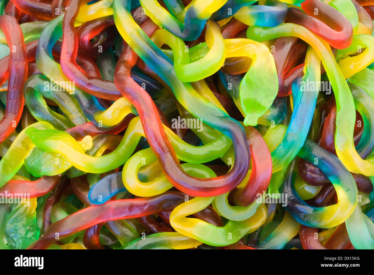 Hintergrund von Gelee Würmer in verschiedenen Farben Stockfoto