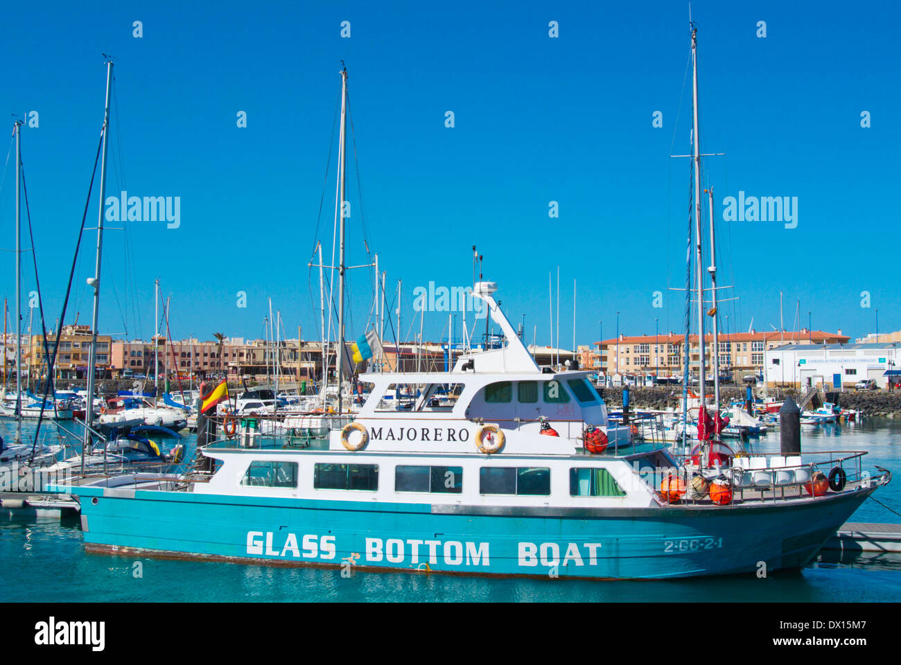 Glasbodenboot, Puerto de Corralejo, der Hafen, Corralejo, Fuerteventura,  Kanarische Inseln, Spanien, Europa Stockfotografie - Alamy