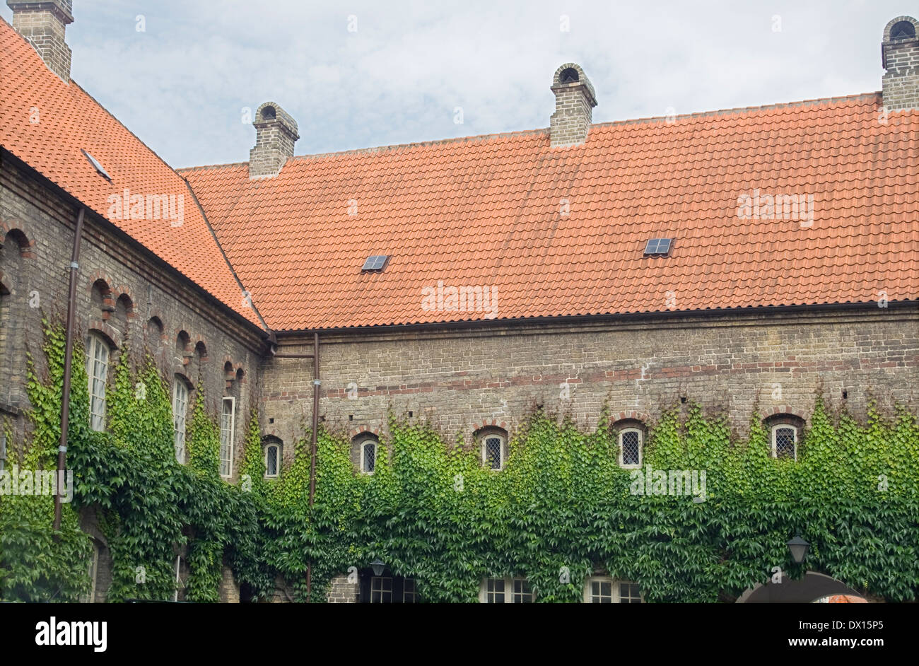 Mauern eines alten Klosters mit Efeu bedeckt Stockfoto