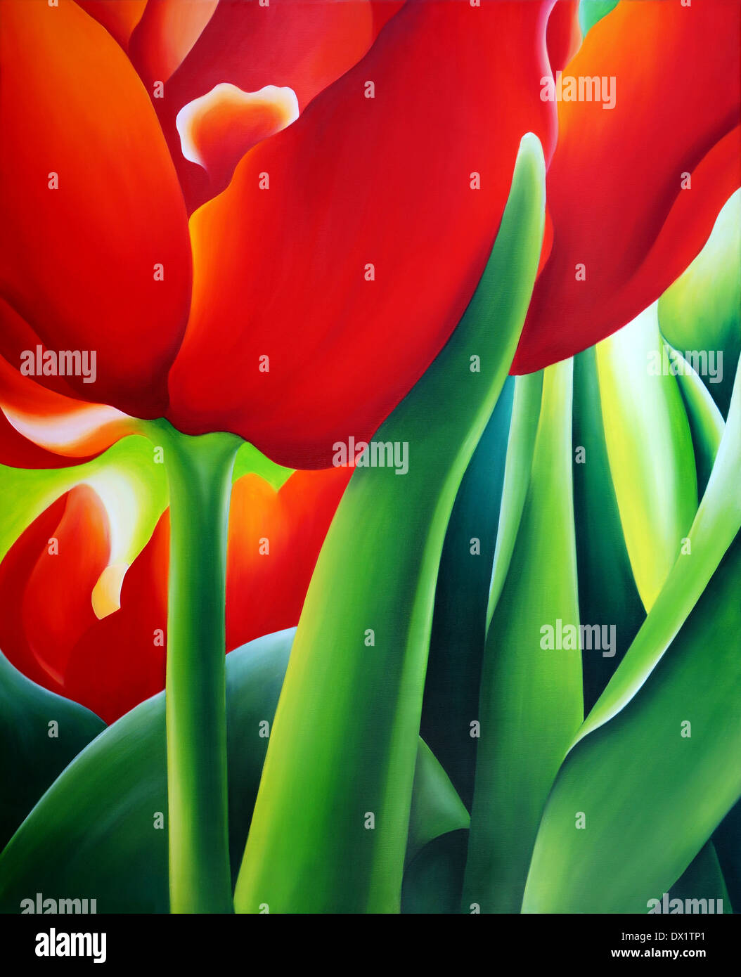 Acryl-Malerei von roten Tulpen Stockfotografie - Alamy