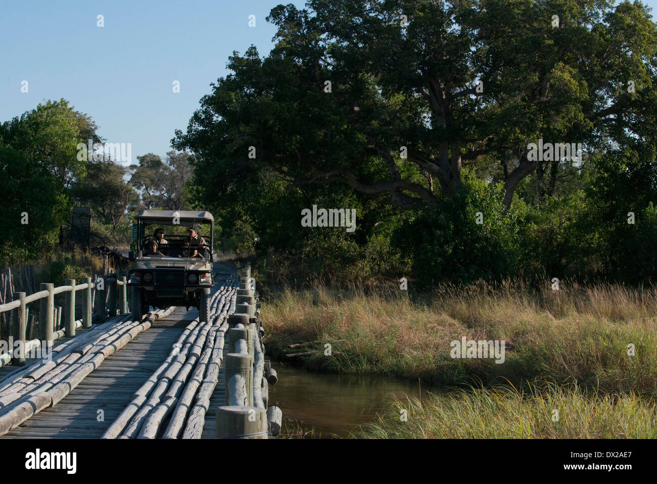 In Ihrer Nähe das Tor zum Okavango Delta Camp in der Nähe von Khwai River Lodge von Orient-Express in Botswana im Moremi Spiel Stockfoto