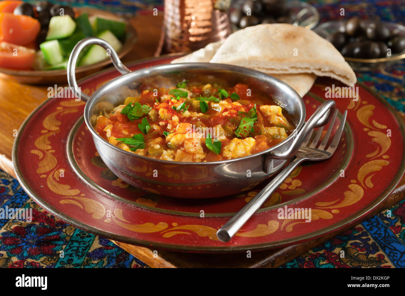 Menemen. Rührei mit Paprika und Tomaten. Türkisches Essen Stockfoto
