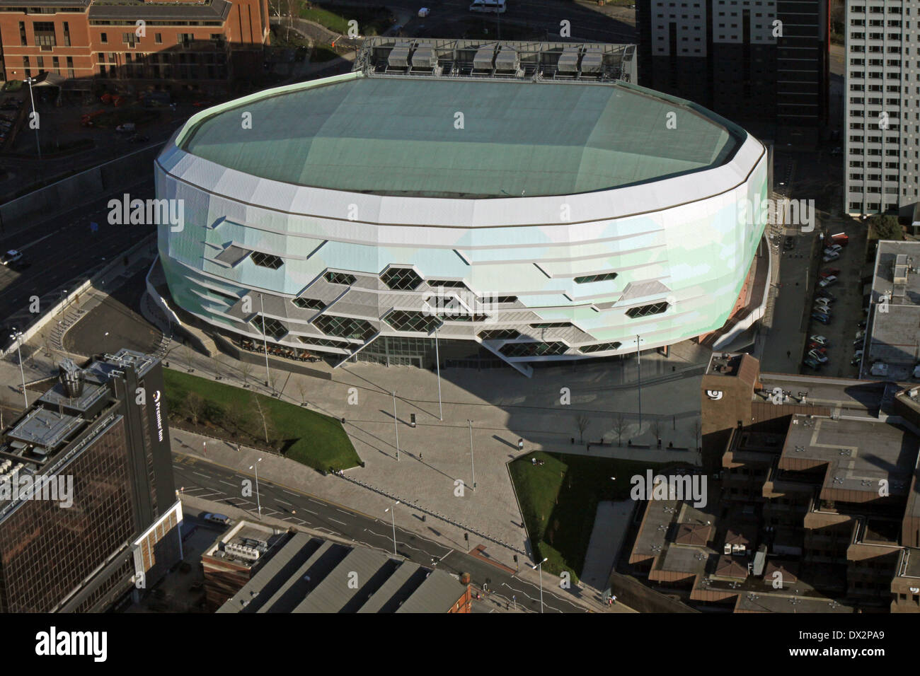 Luftbild des neuen Auditorium Leeds Arena oder erste Direct Arena, UK Stockfoto