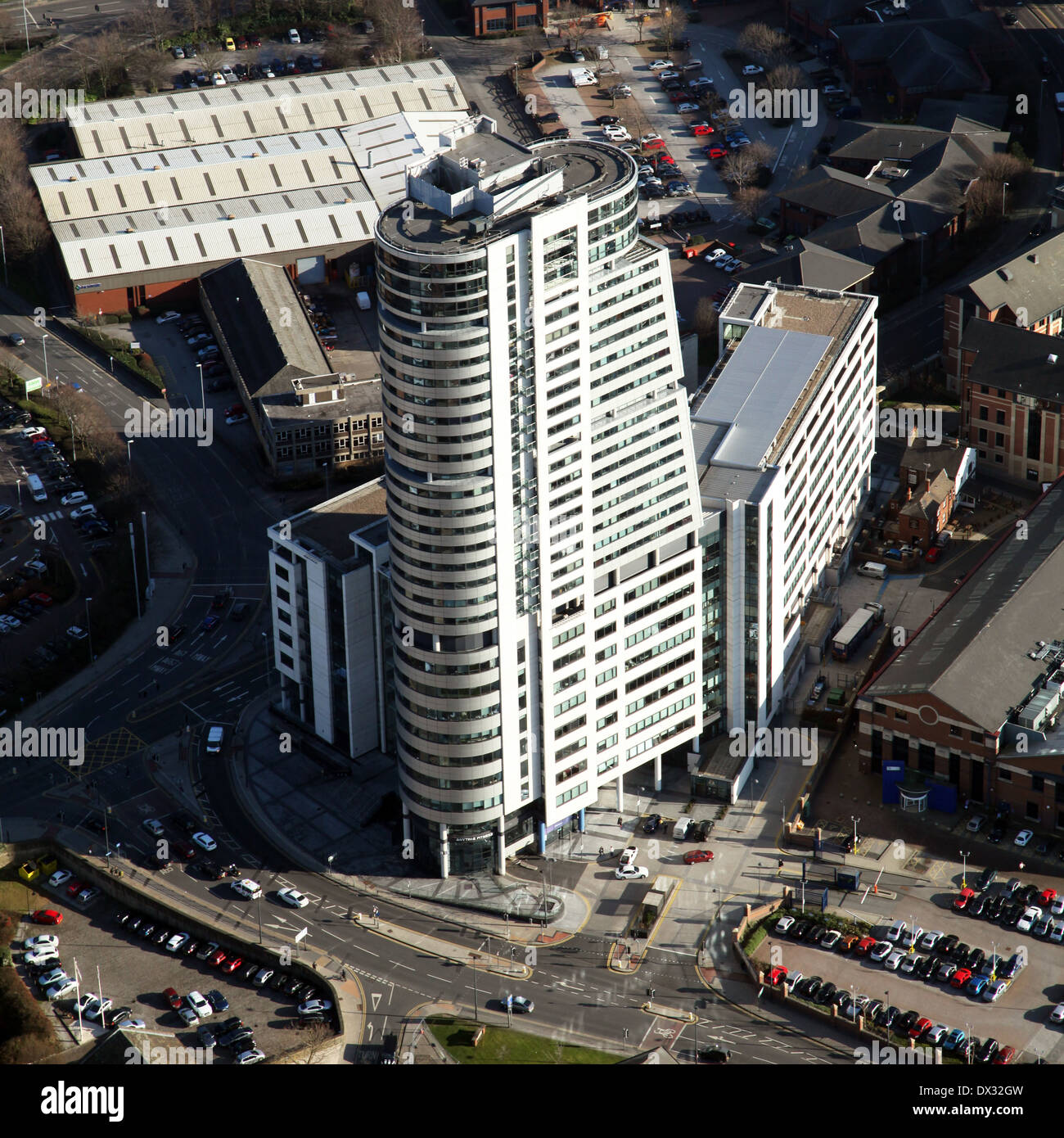 Luftaufnahme von Bridgewater Place Apartment Block in Leeds City Centre Stockfoto