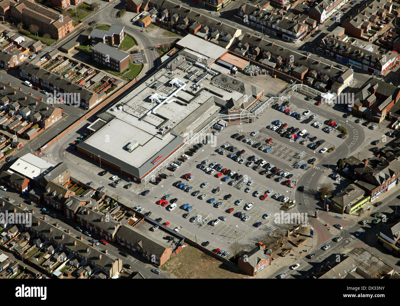 Luftaufnahme des einen Tesco-Supermarkt in Goole, East Yorkshire Stockfoto