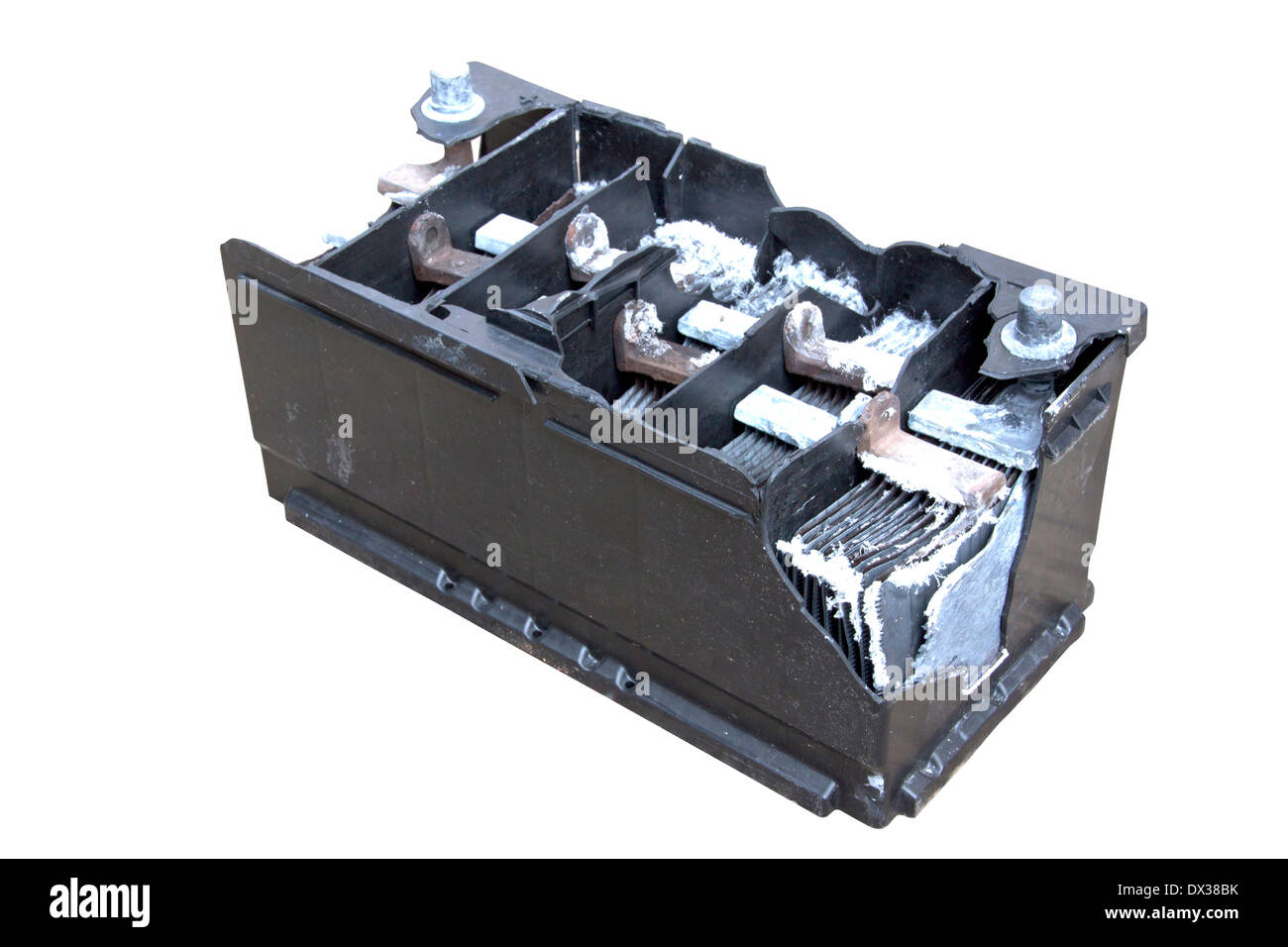 Kfz-Batterie durch interne Explosion zerstört Stockfotografie - Alamy