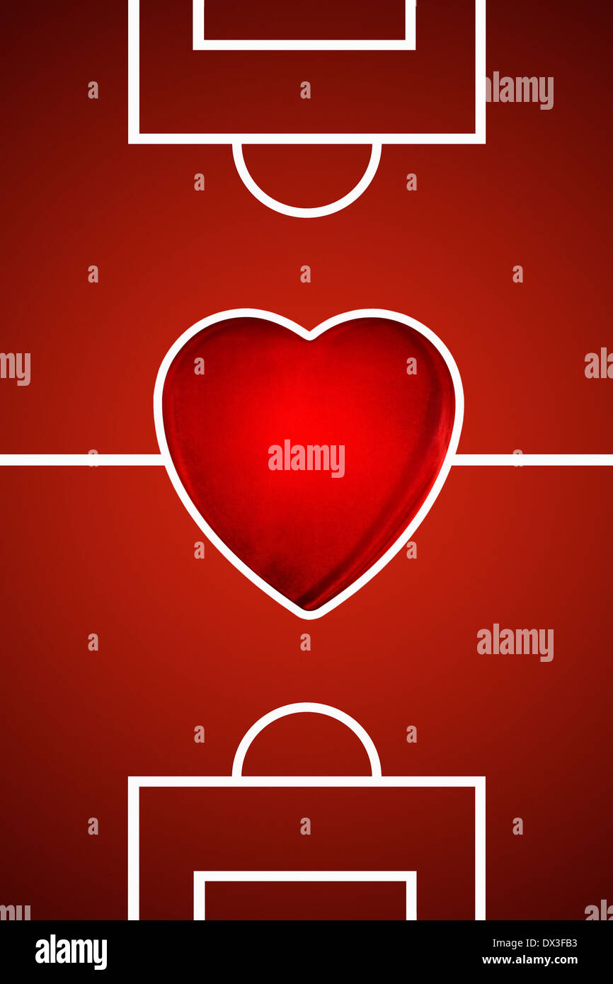 Digital illustriert rote Fußballplatz mit einem Herz als den Mittelkreis Stockfoto