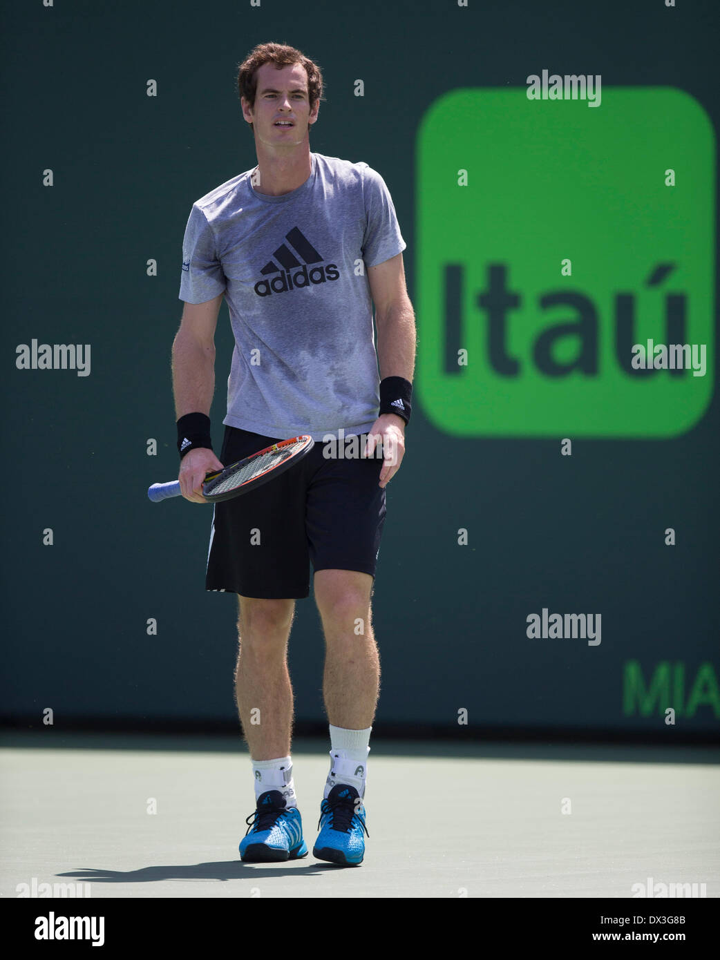 Key Biscayne, FL, USA. 17. März 2014. ANDY MURRAY aus Großbritannien praktiziert an Crandon Park Tennis Centre, Key Biscayne, Miami, Florida in den Sony Open Tennisturnier. Montag, 17. März 2014. -Sony Open - Tennis ATP-WTA - Miami - 2014 - USA - 17. März 2014. Bildnachweis: Mike Frey/Alamy Live-Nachrichten Stockfoto