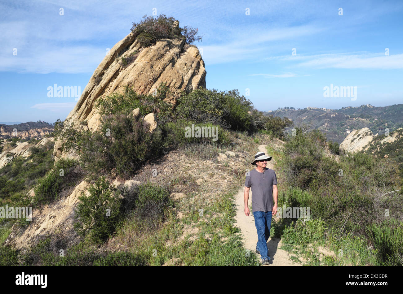 Wanderer im Red Rock Canyon Park in Topanga, Kalifornien Stockfoto