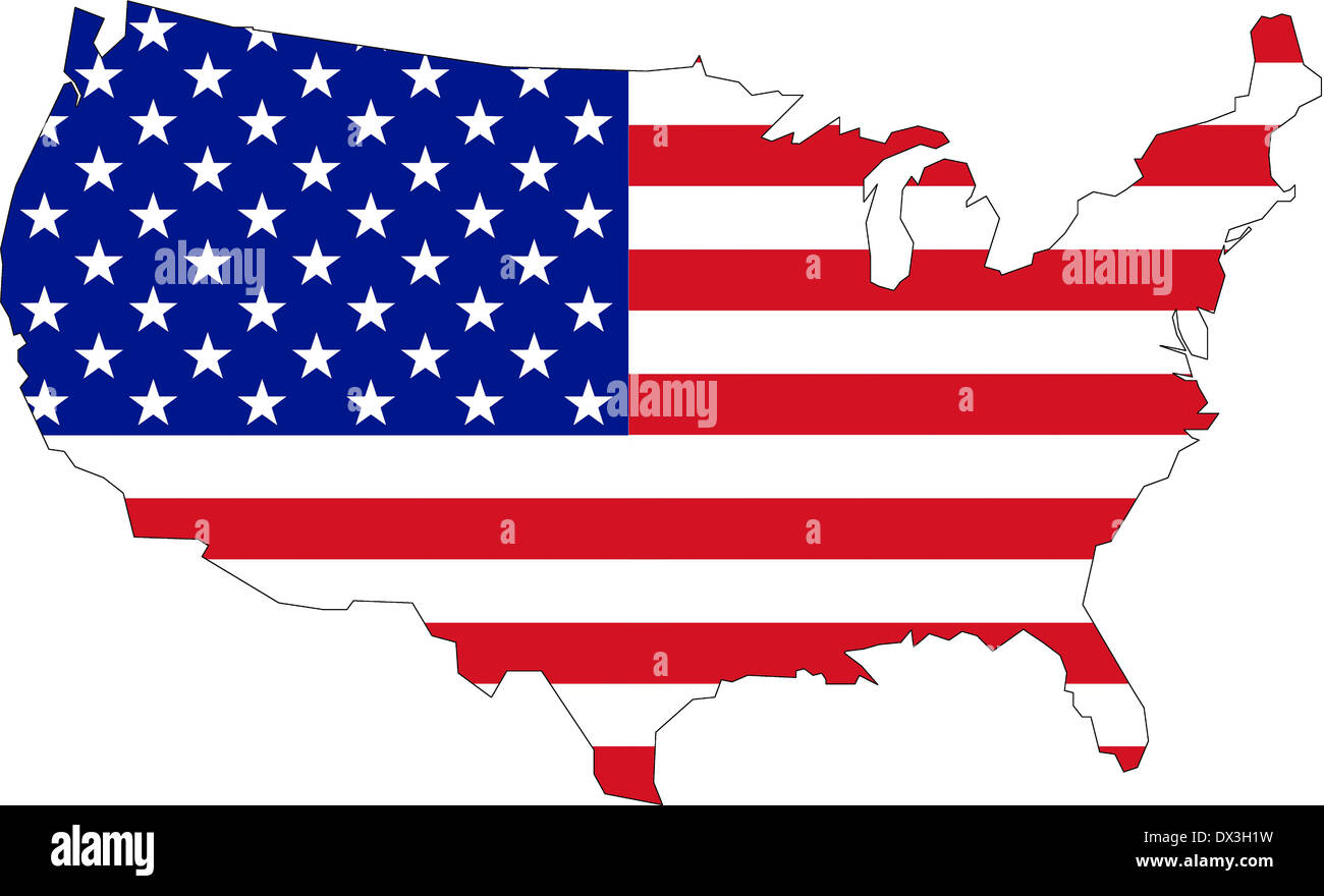 Karte der USA mit offizielle Flagge Farben Stockfoto