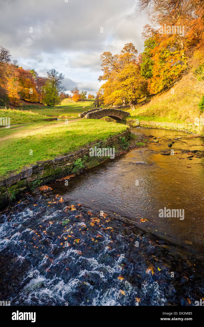 Flusses Skell auf den Studley Royal sieben Brücken gehen, Ripon, Nordyorkshire. Stockfoto
