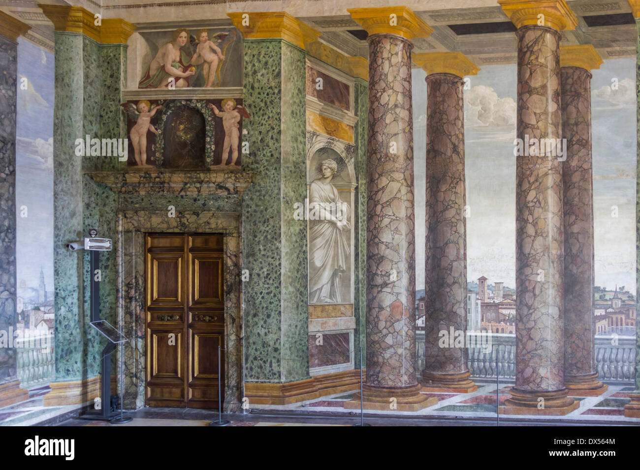 Perspektiven Hall, Villa Farnesina, Rom, Latium, Italien Stockfoto