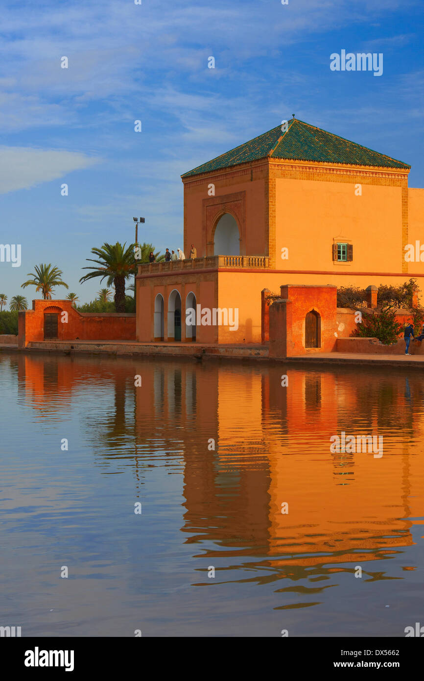 Saadier-Palast, im Abendlicht, Menara-Gärten, Marrakesch, Marokko Stockfoto