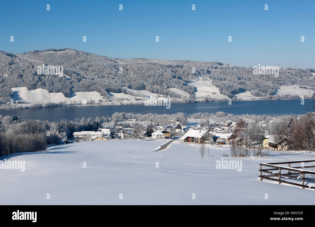 Winterlandschaft, See Irrsee, Zell am Moos, Salzkammergut, Österreich Stockfoto