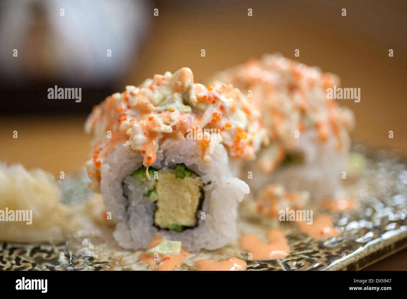 Japanischen Stil Maki Sushi-Rollen Set Nahaufnahme Makro Stockfoto