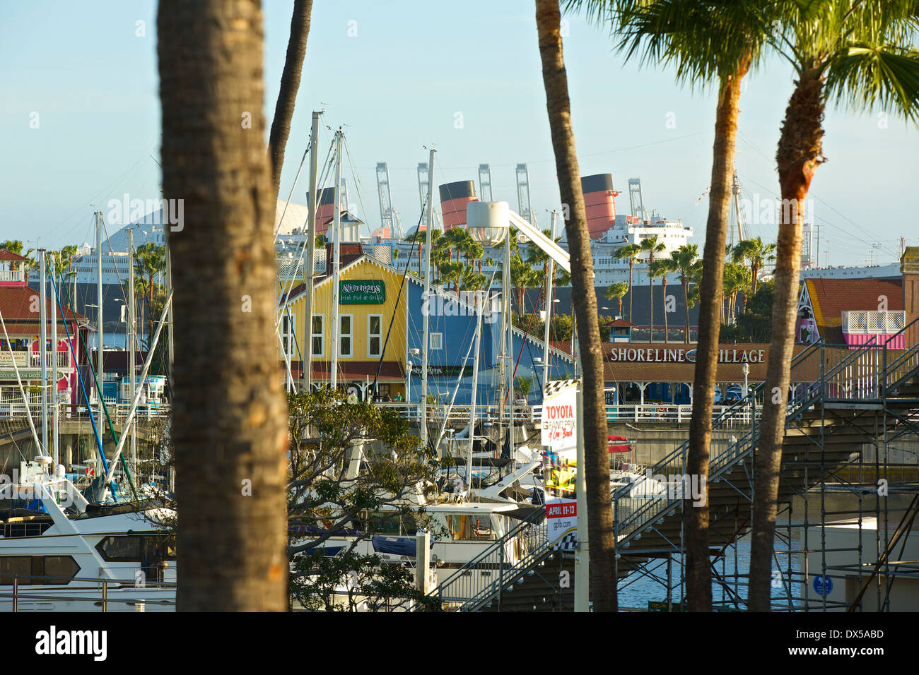 Shoreline Village und die Königin, Long Beach, Kalifornien. Stockfoto