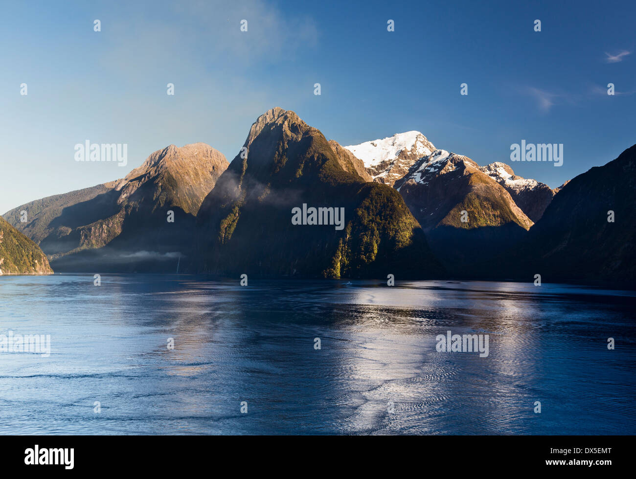 Neuseeland - Milford Sound im Fjordland Nationalpark am frühen Morgen Stockfoto