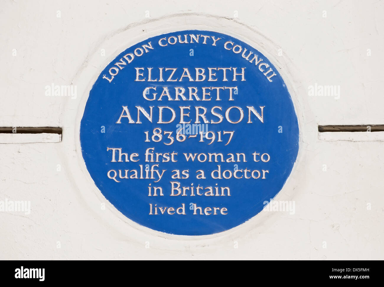 London Grafschaftsrat blaue Plakette markiert ein Haus von Doktor Elizabeth Garrett Anderson, London, england Stockfoto
