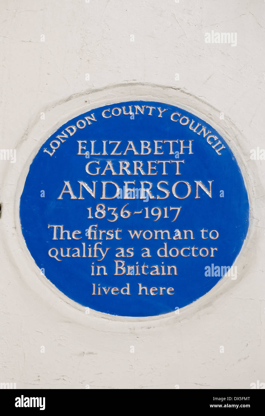 London Grafschaftsrat blaue Plakette markiert ein Haus von Doktor Elizabeth Garrett Anderson, London, england Stockfoto