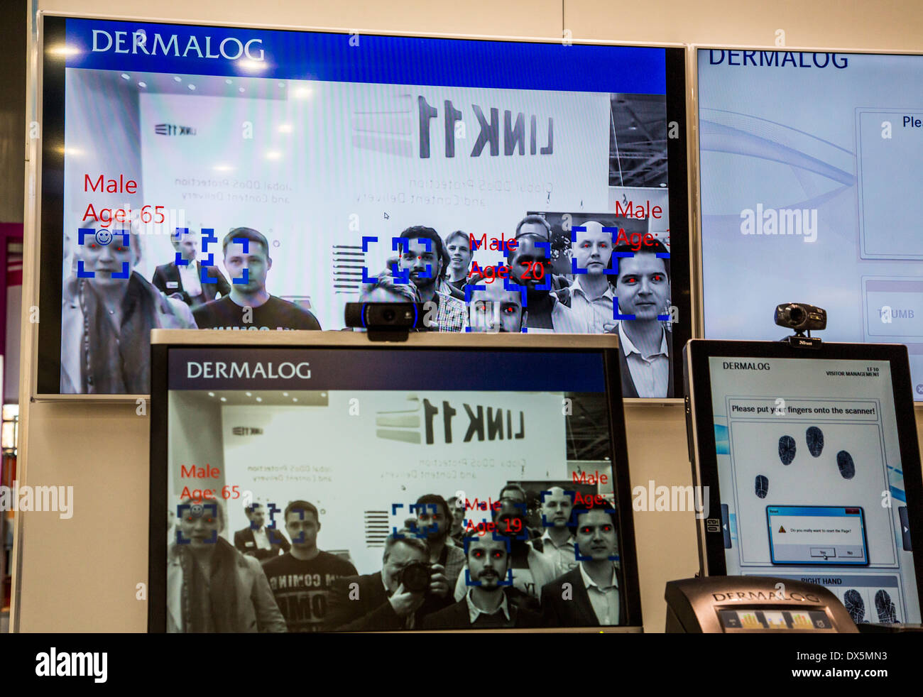 Messegelände Hannover, Deutschland. Computermesse CeBIT 2014. Face-Detection-Software. Stockfoto