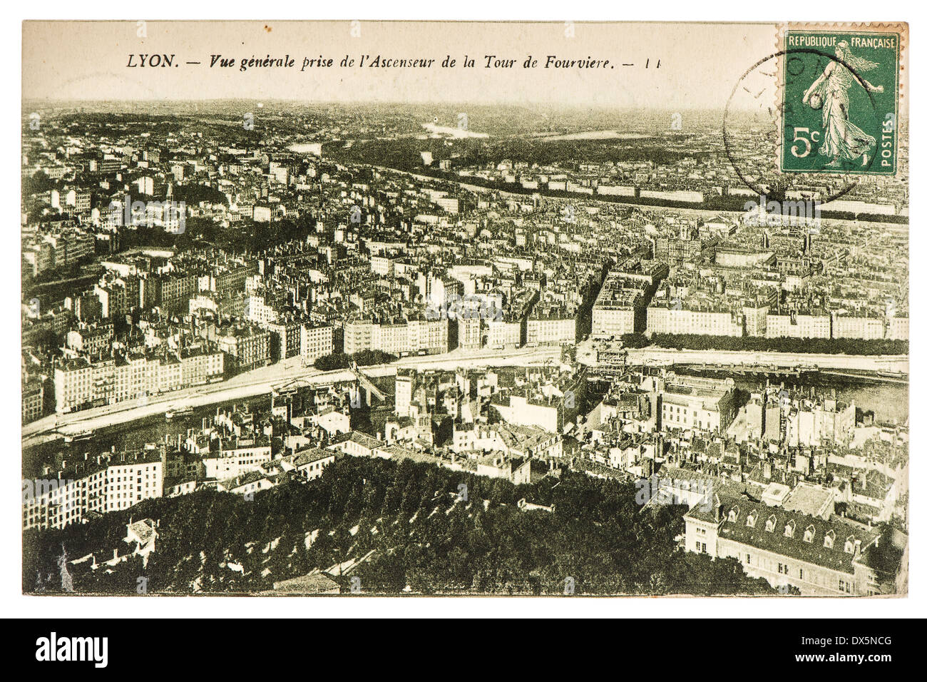 LYON, Frankreich - ca. 1919: alte Ansichtskarte mit Luftbild aus Lyon, Frankreich, um 1919 Stockfoto