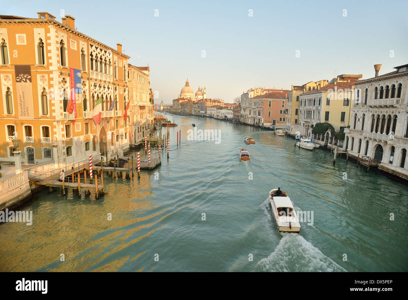 Italien, Europa, Reisen, Venedig, Architektur, Boote,, Canal Grande bei Sonnenuntergang, Unesco Stockfoto