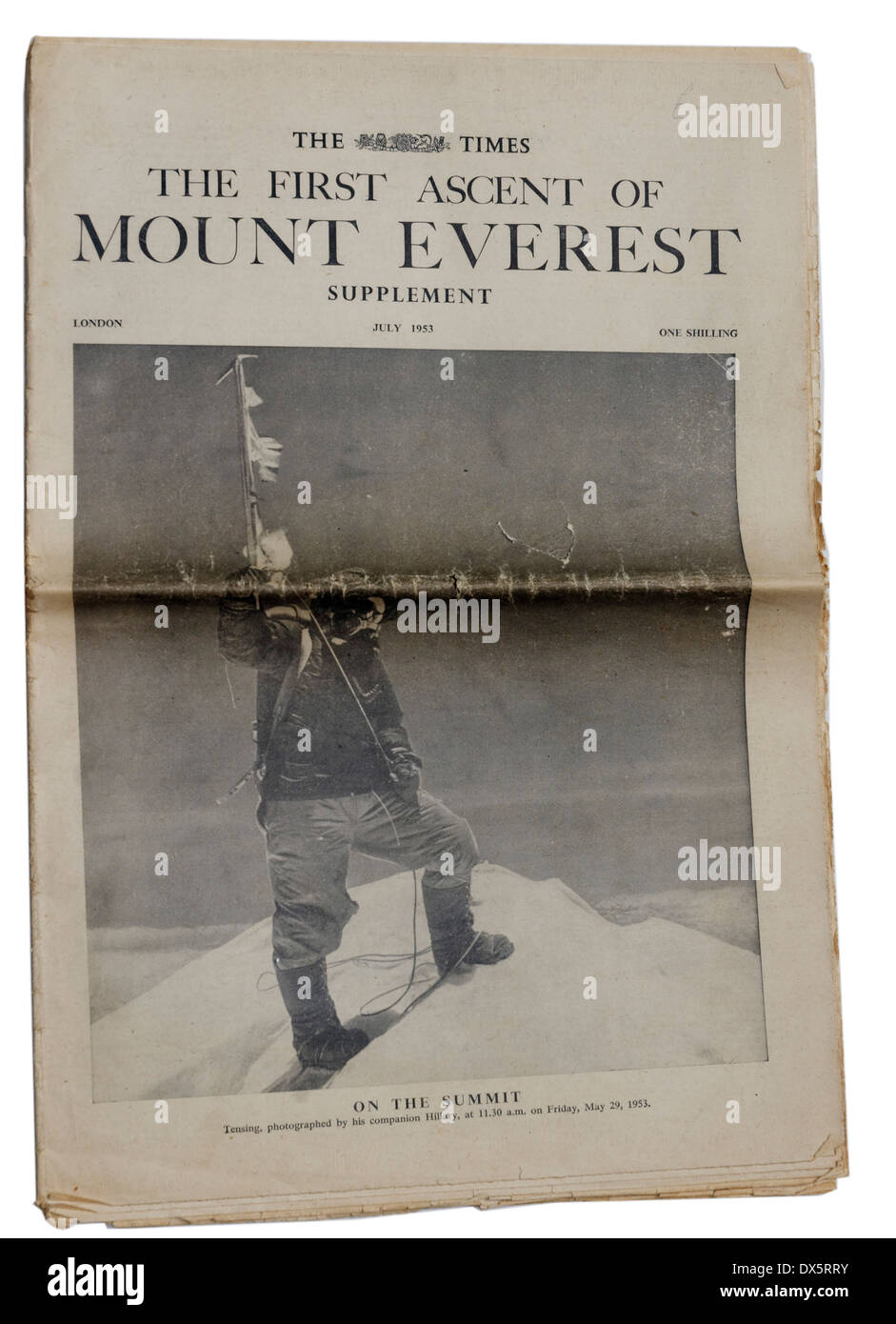Die Zeiten ergänzen von 1953 die Erstbesteigung des Mount Everest Ankündigung Stockfoto