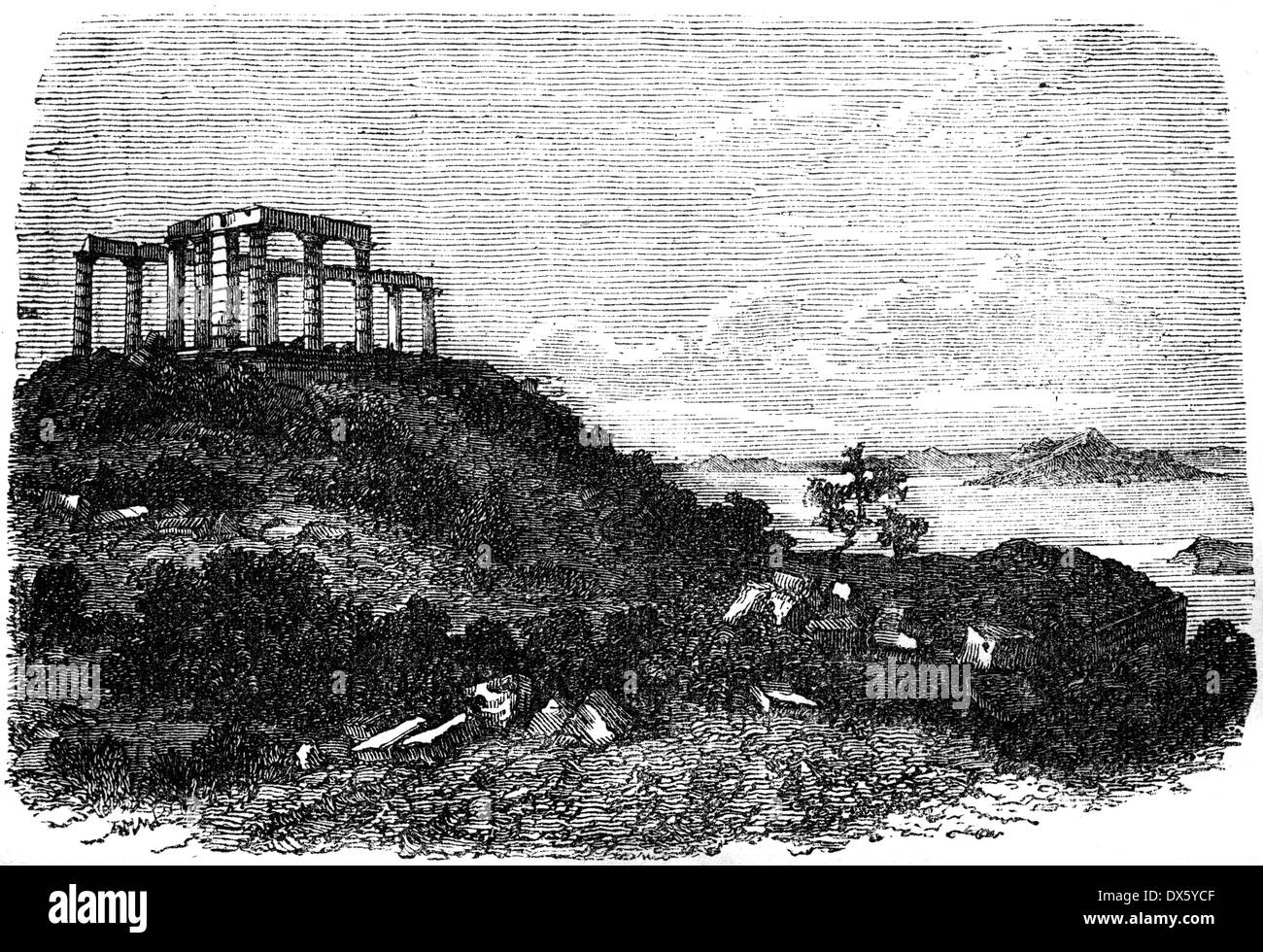 Athena-Tempel am Kap Sounion, Griechenland, Illustration aus Buch datiert 1878 Stockfoto