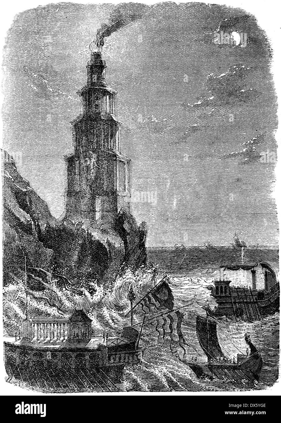 Leuchtturm von Alexandria, Illustration aus Buch datiert 1878 Stockfoto