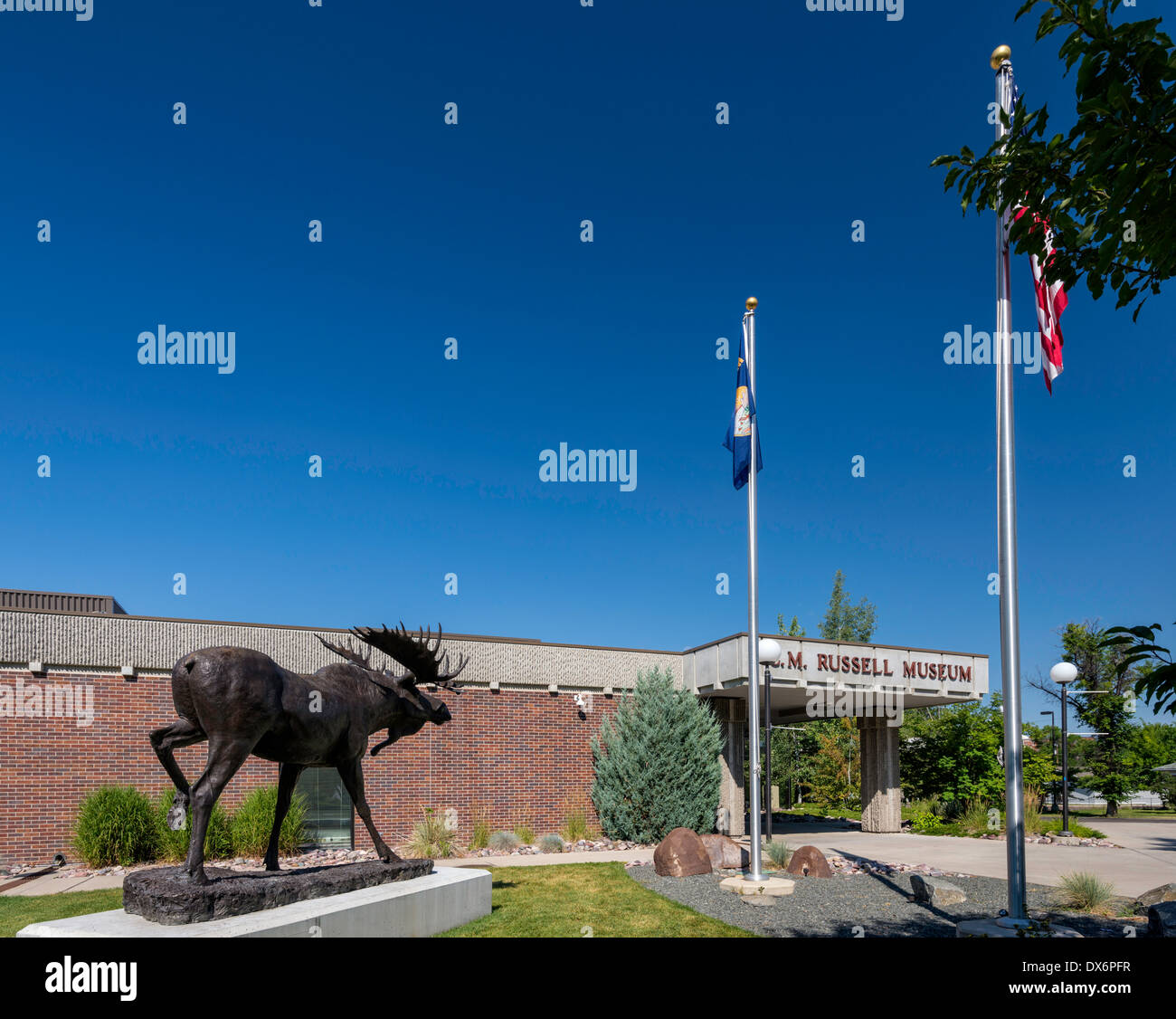 September, Skulptur der Elch von Michael Coleman im Skulpturengarten im C M Russell Museum in Great Falls, Montana, USA Stockfoto