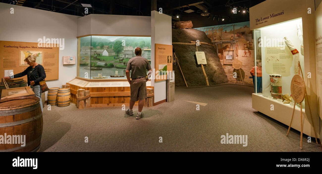 Ausstellungen an der Lewis und Clark National Historic Trail Interpretive Center, Great Falls, Montana, USA Stockfoto