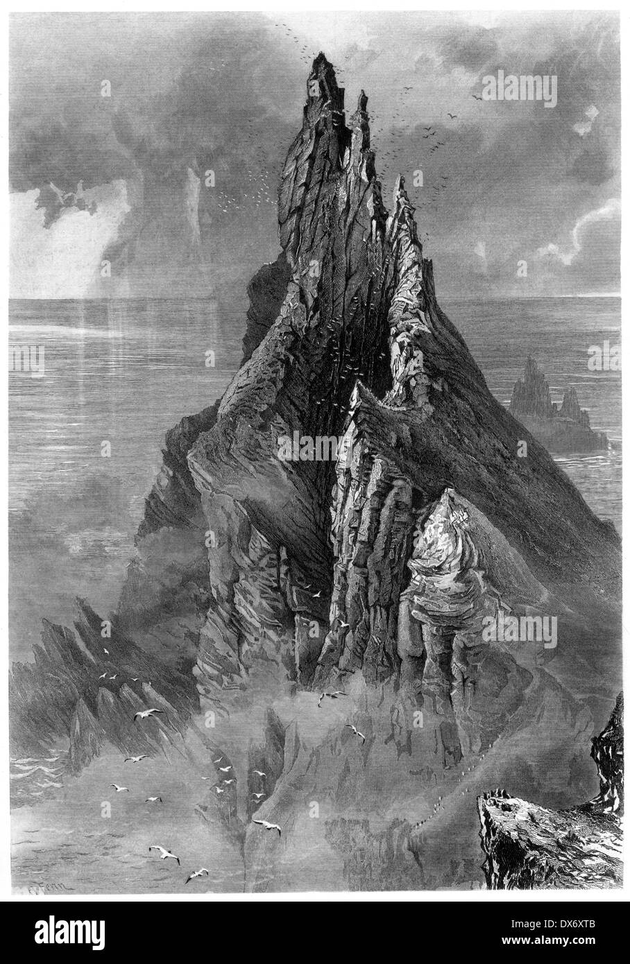 Eine Gravur mit dem Titel 'The Bent Cliff, Westküste Irlands' gescannt mit hoher Auflösung aus einem Buch, veröffentlicht im Jahre 1880. Stockfoto
