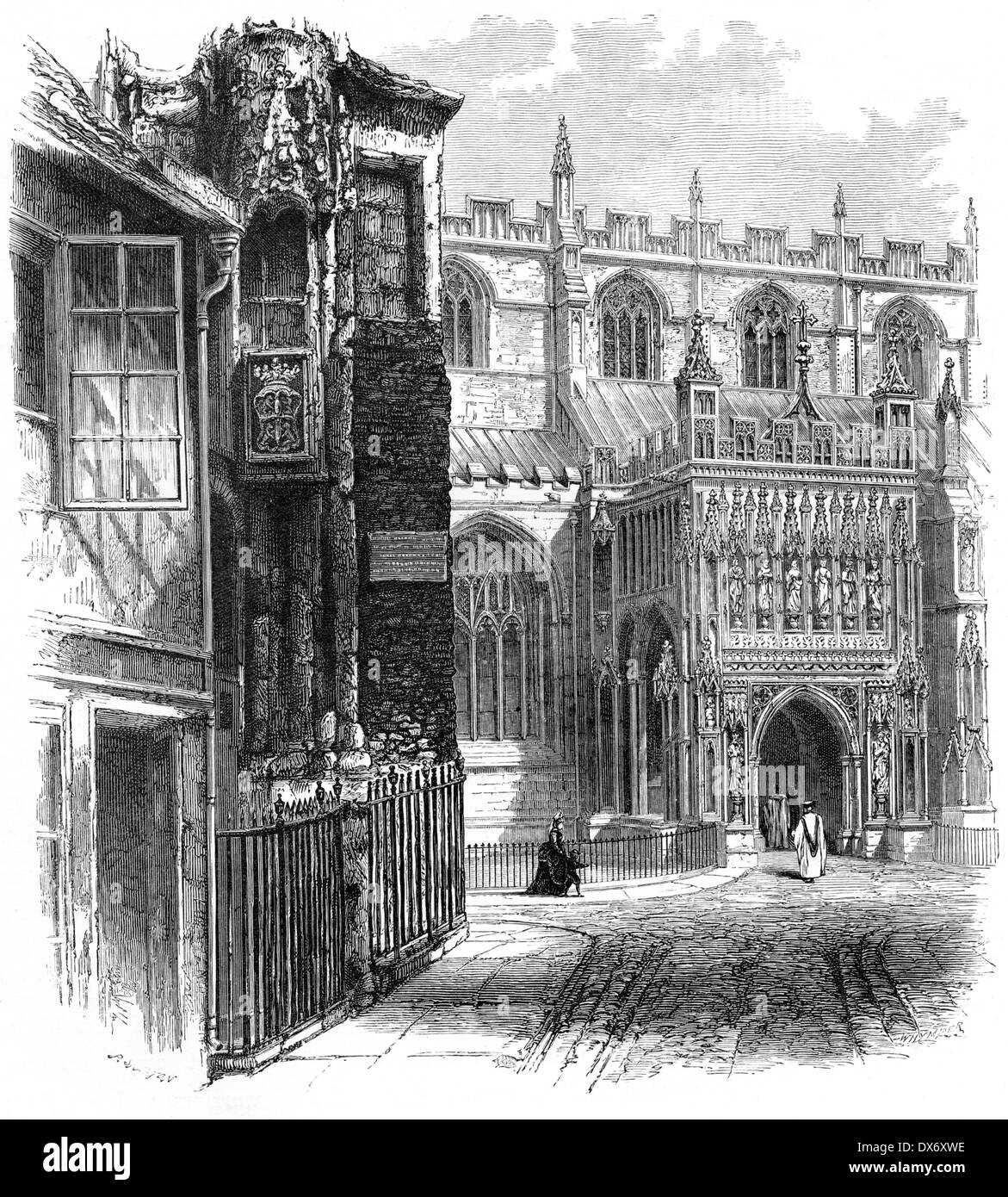 Eine Gravur mit dem Titel "The South Porch, Gloucester Cathedral" Scannen mit hoher Auflösung aus einem Buch, veröffentlicht im Jahre 1880. Stockfoto