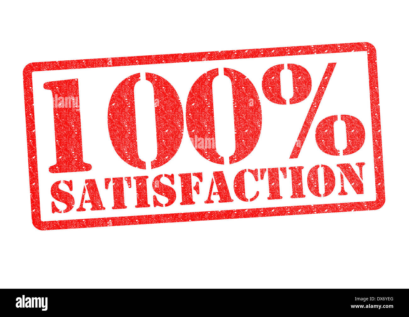 100 % Zufriedenheit Stempel auf einem weißen Hintergrund. Stockfoto