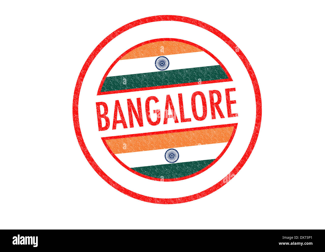 Reisepass-Stil BANGALORE (Indien) Stempel auf einem weißen Hintergrund. Stockfoto